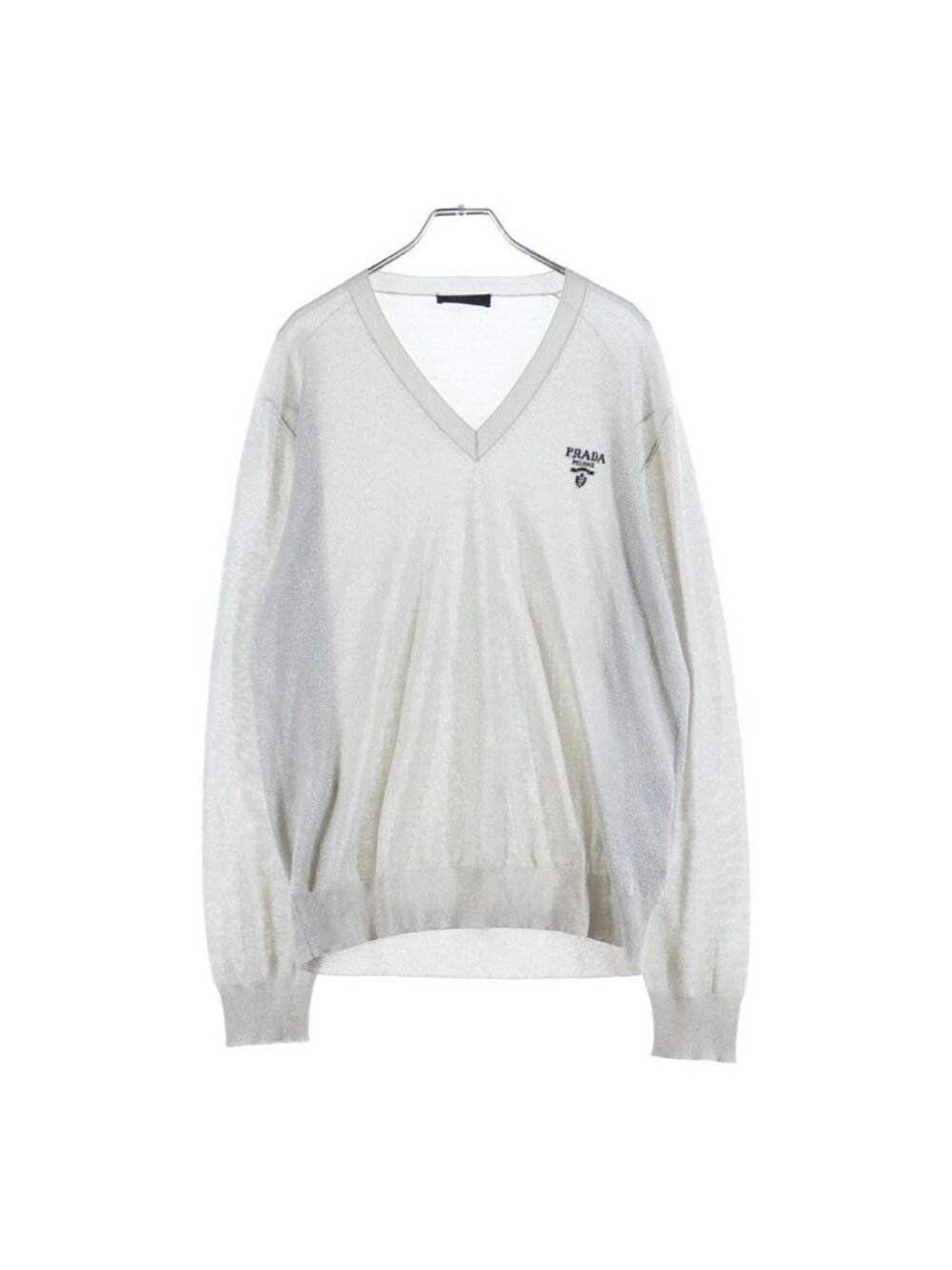 Prada V-neck Sweater Knit Silk Silver